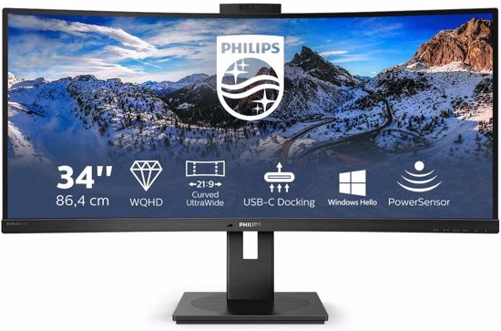Fotografija izdelka Philips 346P1CRH 34" UltraWide ukrivljen monitor z USB-C "docking" postajo za prenosnik