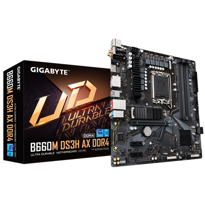 Fotografija izdelka GIGABYTE B660M DS3H AX DDR4, DDR4, SATA3, USB3.2Gen2, DP, WIFI 6, LGA1700 mATX