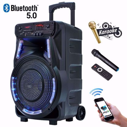 Fotografija izdelka MANTA SPK5033, Karaoke zvočni sistem, prenosni/voziček, vgrajena baterija, Bluetooth 5.0, USB/MP3/SD/RADIO FM, Disco LED lučke, TWS