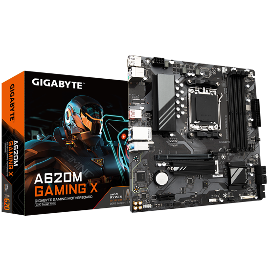 Fotografija izdelka GIGABYTE A620M GAMING X, DDR5, SATA3, USB3.2Gen2, DP, AM5 mATX