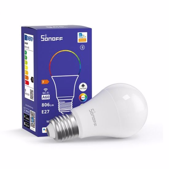 Fotografija izdelka SONOFF Wi-Fi/Bluetooth pametna LED sijalka E27 9W RGB