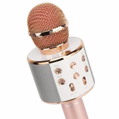 Fotografija izdelka FOREVER BMS-300 Mikrofon & Zvočnik, Bluetooth, USB, microSD, AUX-in, ECHO način, modulacija glasu, KARAOKE, roza zlat (Rose Gold)
