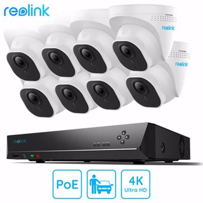 Fotografija izdelka Reolink RLK16-800D8-A varnostni komplet, 1x NVR snemalna enota (4TB) + 8x IP kamera D800, zaznavanje gibanja / oseb / vozil, 4K Ultra HD, IR LED luči, snemanje zvoka, aplikacija, IP66 vodoodpornost