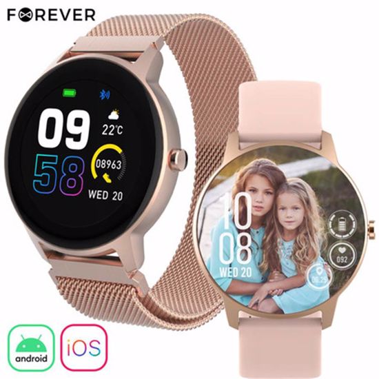 Fotografija izdelka Pametna ura FOREVER ForeVive 2 Slim SB-325, 1.22" zaslon, Bluetooth, Android + iOS, baterija, aplikacija, IP68, merjenje aktivnosti, analiza spanca, športni načini, roza zlata (Rose Gold)
