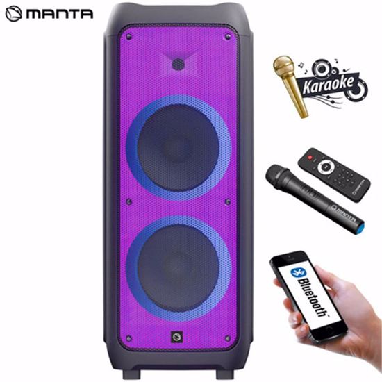 Fotografija izdelka MANTA SPK5450 PHANTOM prenosni KARAOKE zvočnik, Bluetooth 5.0, 30.000W P.M.P.O., TWS, Equalizer, polnilna baterija, X-Bass, FM Radio, USB / microSD / AUX / MIC-in, črn