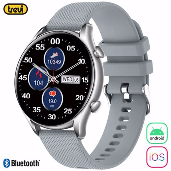 Fotografija izdelka TREVI pametna ura T-FIT 280 S CALL, 1.32" zaslon, Bluetooth, Android + iOS, baterija, IP67, klicanje, merjenje kisika / pritiska / aktivnosti, analiza spanca, športni načini, srebrna