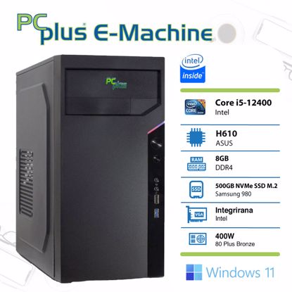 Fotografija izdelka PCPLUS E-machine i5-12400 8GB 500GB NVMe SSD Windows 11 Pro namizni računalnik
