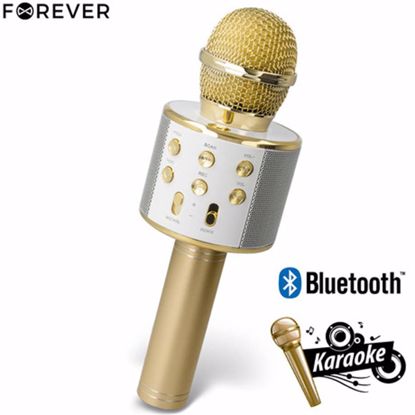 Fotografija izdelka FOREVER BMS-300 Mikrofon & Zvočnik, Bluetooth, USB, microSD, AUX-in, ECHO način, modulacija glasu, KARAOKE, zlat