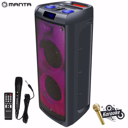 Fotografija izdelka MANTA SPK5350 Flame, Karaoke, vgrajena baterija, Bluetoth / USB / MP3 / RADIO FM, Disco LED lučke, TWS, Super Bass, Power bank, 10.000W P.M.P.O