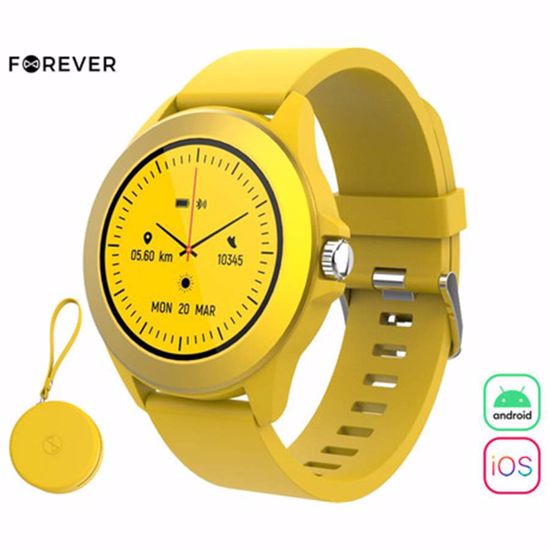 Fotografija izdelka FOREVER Colorum CW-300 pametna ura, 1.22" zaslon, Bluetooth, Android + iOS, baterija, aplikacija, IP68, merjenje aktivnosti, analiza spanca, športni načini, rumena (xYellow)