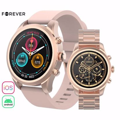 Fotografija izdelka FOREVER Verfi SW-800 pametna ura, 1.3" AMOLED zaslon, Bluetooth, Android + iOS, baterija, aplikacija, IP68, merjenje aktivnosti, analiza spanca, temperatura, športni načini, roza zlata (Rose Gold)