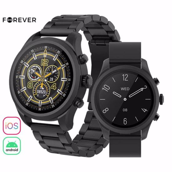 Fotografija izdelka FOREVER Verfi SW-800 pametna ura, 1.3" AMOLED zaslon, Bluetooth, Android + iOS, baterija, aplikacija, IP68, merjenje aktivnosti, analiza spanca, temperatura, športni načini, črna (Carbon Black)