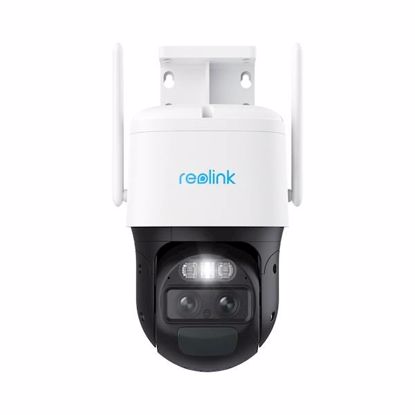 Fotografija izdelka Reolink TRACKMIX G770 IP kamera, 4K 8MP Ultra HD, 4G LTE, baterija, vrtenje in nagibanje, dva objektiva, barvno nočno snemanje, LED reflektorji, aplikacija, vodoodpornost, dvosmerna komunikacija, bela
