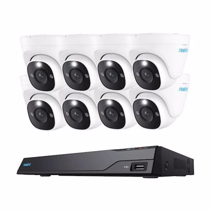 Fotografija izdelka Reolink NVS16-12MD8 varnostni komplet, 1x NVS snemalna enota (4TB) + 8x IP kamera, 4K 12MP Ultra HD+, PoE, barvno nočno snemanje, LED reflektor, aplikacija, IP67, dvosmerna komunikacija