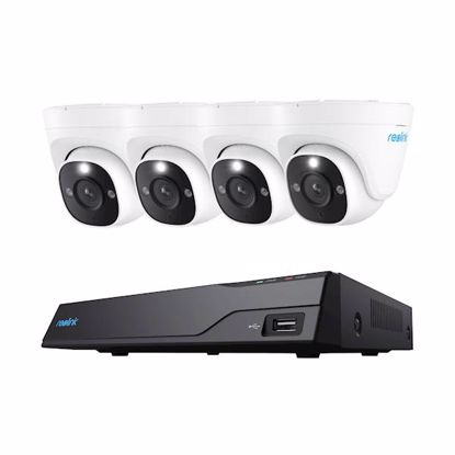 Fotografija izdelka Reolink NVS8-12MD4 varnostni komplet, 1x NVS snemalna enota (2TB) + 4x IP kamera, 4K 12MP Ultra HD+, PoE, barvno nočno snemanje, LED reflektor, aplikacija, IP67, dvosmerna komunikacija