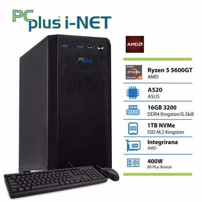 Fotografija izdelka PCPLUS i-net Ryzen 5 5600GT 16GB 1TB NVMe SSD tipkovnica miška namizni računalnik