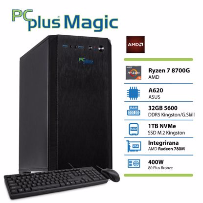 Fotografija izdelka PCPLUS Magic Ryzen 7 8700G 32GB 1TB NVMe SSD Radeon 780M tipkovnica miška namizni računalnik