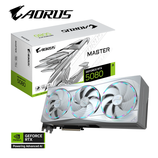 Fotografija izdelka Grafična kartica GIGABYTE AORUS GeForce RTX 5080 MASTER ICE 16G, 16GB GDDR7, PCI-E 5.0