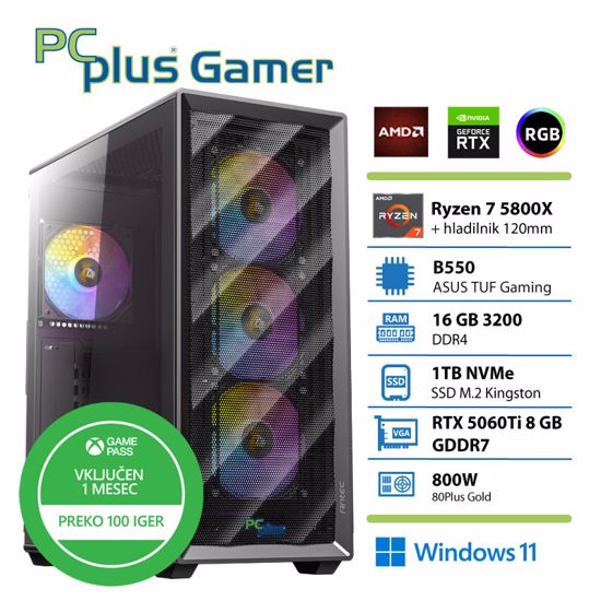 Fotografija izdelka PCPLUS Gamer Ryzen 7 5800X 16GB 1TB SSD RTX 5060Ti 8GB Windows 11 Home + Xbox GP gaming