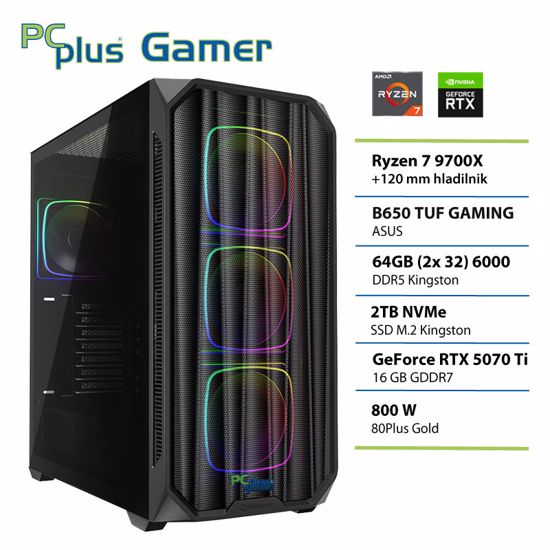 Fotografija izdelka PCPLUS Gamer Ryzen 7 9700X 64GB 2TB SSD RTX 5070Ti 16GB gaming namizni računalnik