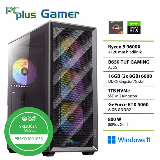 Fotografija izdelka PCPLUS Gamer Ryzen 5 9600X 16GB 1TB GeForce RTX 5060 8GB Windows 11 Home + Xbox GP gaming namizni računalnik