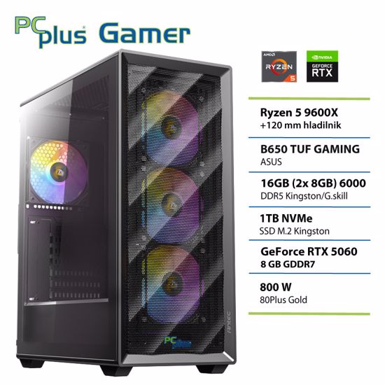 Fotografija izdelka PCPLUS Gamer Ryzen 5 9600X 16GB 1TB GeForce RTX 5060 8GB gaming namizni računalnik