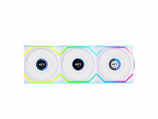 Fotografija izdelka Ventilator za ohišje Lian Li UNI FAN SL Wireless 120 ARGB PWM 120mm, 3 Pack + kontroler, bel