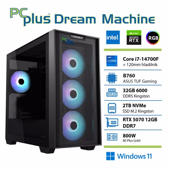 Fotografija izdelka PCPLUS Dream Machine Core i7 14700F 32GB 2TB SSD RTX 5070 12GB Windows 11 Home gaming namizni računalnik
