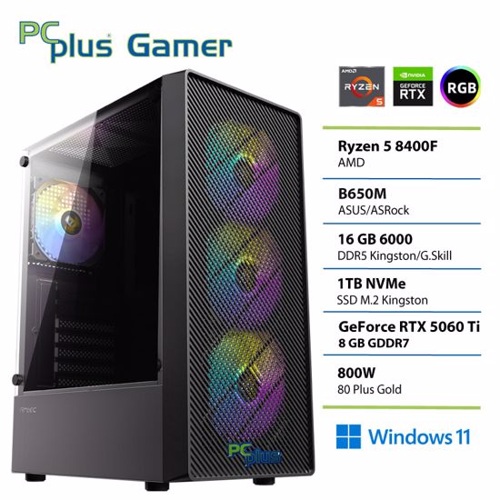 Fotografija izdelka PCPLUS Gamer Ryzen 5 8400F 16GB 1TB RTX 5060Ti 8GB Windows 11 Home gaming namizni računalnik