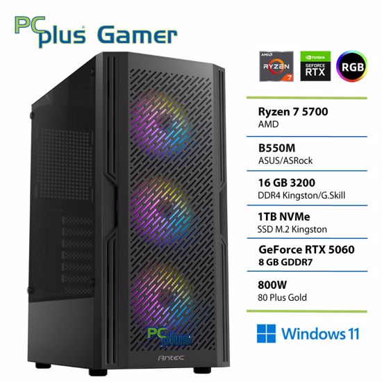 Fotografija izdelka PCPLUS Gamer Ryzen 7 5700 16GB 1TB RTX 5060 8GB Windows 11 Home gaming namizni računalnik