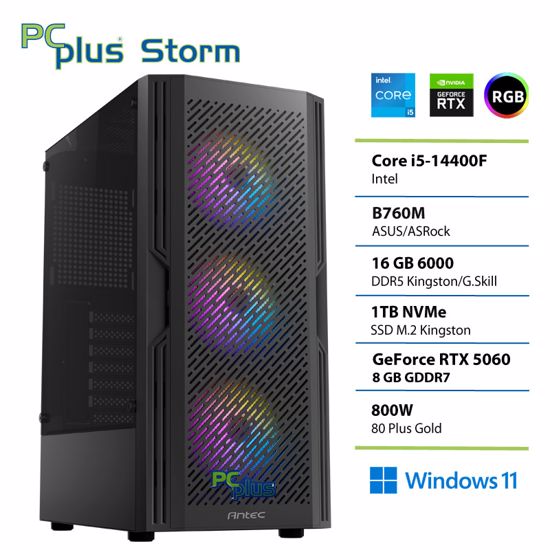 Fotografija izdelka PCPLUS Storm Core i5 14400F 16GB 1TB SSD RTX 5060 8GB Windows 11 Home gaming namizni računalnik