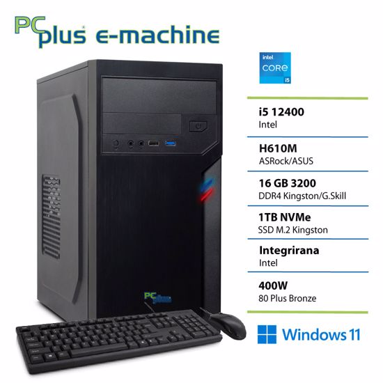 Fotografija izdelka PCPLUS e-office i5 12400 16GB 1TB SSD Windows 11 Home tipkovnica miška namizni računalnik