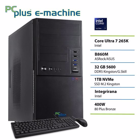 Fotografija izdelka PCPLUS e-machine Core Ultra 7 265K 32GB 1TB SSD tipkovnica miška namizni računalnik