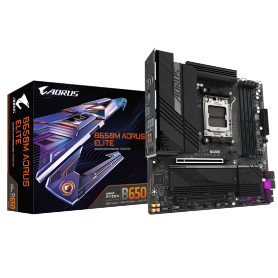 Fotografija izdelka GIGABYTE B650M AORUS ELITE, DDR5, SATA3, USB3.2Gen2x2, DP, 2.5GbE, AM5 mATX