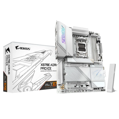 Fotografija izdelka GIGABYTE X870E AORUS PRO ICE, DDR5, SATA3, USB4, DP, 2.5GbE, WiFi 7, AM5 ATX
