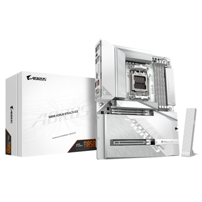 Fotografija izdelka GIGABYTE B850 A STEALTH ICE, DDR5, SATA3, USB3.2Gen2x2, DP, 5GbE, WiFi, AM5 ATX