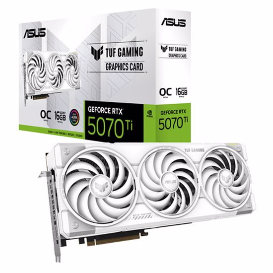 Fotografija izdelka ASUS TUF Gaming GeForce RTX 5070 Ti OC 16GB GDDR7 TUF-RTX5070TI-O16G-WHITE-GAMING bela grafična kartica