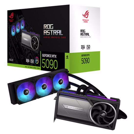 Fotografija izdelka ASUS ROG Astral LC Gaming GeForce RTX 5090 32GB GDDR7 vodno hlajenje ARGB grafična kartica