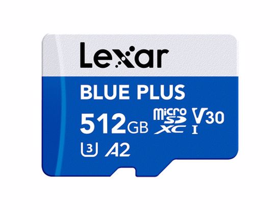 Fotografija izdelka Spominska kartica Lexar BLUE PLUS, Micro SDXC, 512GB, 170MB/s, U3, V30, A2, UHS-I, z adapterjem