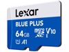 Fotografija izdelka Spominska kartica Lexar BLUE PLUS, Micro SDXC, 64GB, 100MB/s, U1, V10, A1, UHS-I, z adapterjem