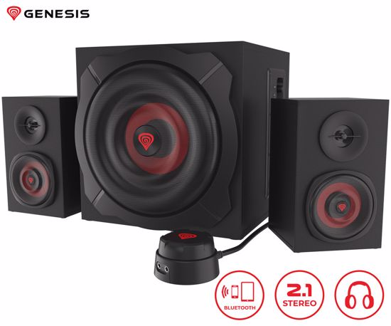Fotografija izdelka GENESIS HELIUM 610 BT računalniški zvočniki, STEREO 2.1, 60W RMS, Bass Reflex, Bluetooth, kontrolna plošča, daljinski upravljalnik, črni