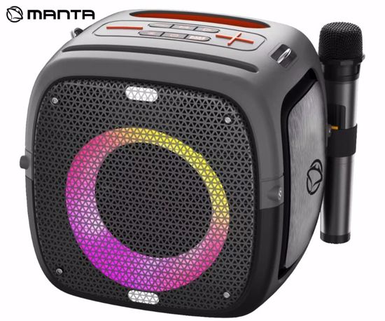 Fotografija izdelka MANTA SPK340 ARES prenosni Boombox zvočnik, Bluetooth, 100W, TWS, polnilna baterija, RGB LED osvetlitev, IPX5 vodoodpornost, USB / AUX / microSD / MIC, +mikrofon, črn (Phantom Black)