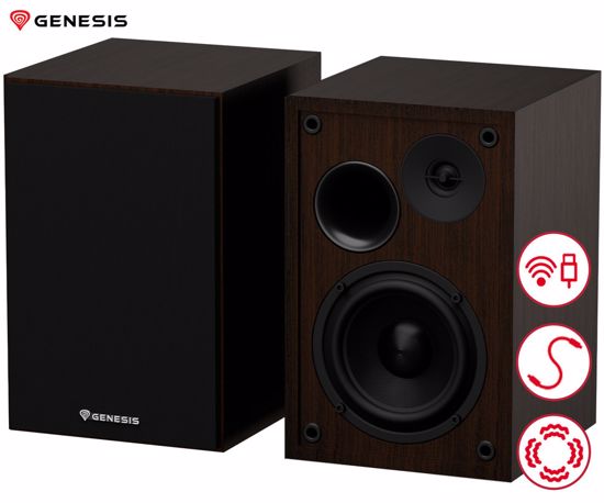 Fotografija izdelka GENESIS ARSEN 302BT računalniški zvočniki, STEREO 2.0, 20W RMS, Bluetooth 5.3, 4" woofer + 1.25" tweeter, BassReflex funkcija, gumbi za upravljanje, RCA/Chinch, MDF les, rjavi (Natural Brown)