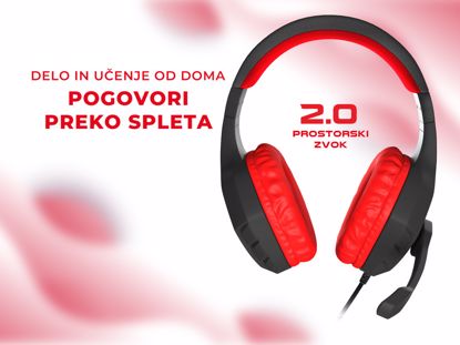 Fotografija izdelka GENESIS ARGON 200 gaming naglavne slušalke, 2.0 STEREO zvok, mikrofon, tehnologija Noise Reduction, nadzor glasnosti, pleten kabel, mini jack 3.5mm, črno rdeče