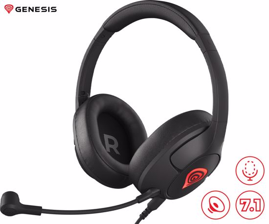 Fotografija izdelka GENESIS RADON 800 gaming naglavne slušalke, 2v1, 7.1 STEREO zvok, snemljiv mikrofon, ultra lahke, LED osvetlitev, dodatne ušesne blazinice, + torbica, črne