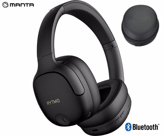 Fotografija izdelka MANTA RYTMO ELEGANCE brezžične naglavne slušalke, Bluetooth 5.3, Hybrid ANC, polnilna baterija, do 50 ur, zložljive, 4x mikrofon, USB Type-C, AUX, +torbica, črne (Phantom Black)