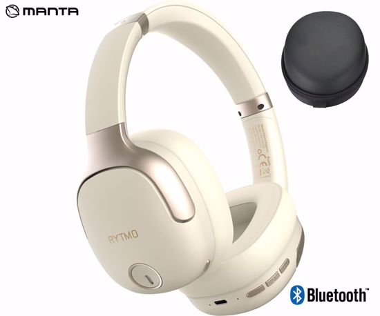 Fotografija izdelka MANTA RYTMO ELEGANCE brezžične naglavne slušalke, Bluetooth 5.3, Hybrid ANC, polnilna baterija, do 50 ur, zložljive, 4x mikrofon, USB Type-C, AUX, +torbica, bež (Creamy White)