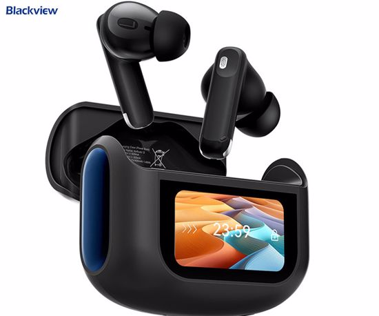 Fotografija izdelka Blackview AIRBUDS 12 brezžične ušesne slušalke, Bluetooth 5.4, Advanced ANC & ENC, LED zaslon, klicanje, mikrofon, polnilna postaja, do 28 ur, IPX7 vodoopornost, USB Type-C, črne (Ink Black)