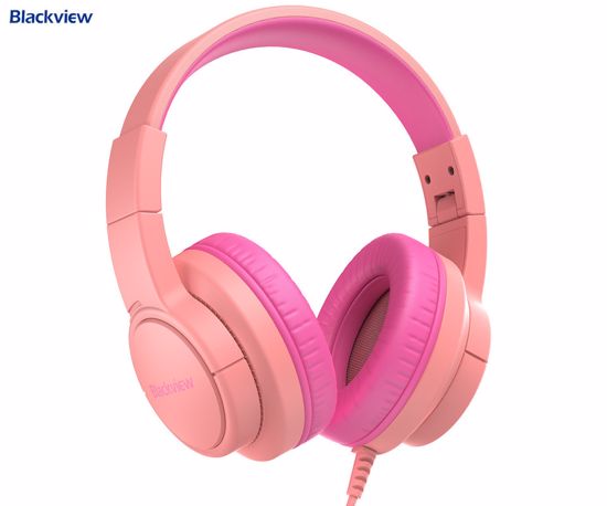 Fotografija izdelka Blackview FITBUDS K1 otroške naglavne slušalke, nastavljive, zložljive, multifunkcijski gumb, klicanje, mikrofon, 2 načina BOOSTED/SAFE, 3.5mm jack, +adapter USB Type-C, roza (Rosy Pink)
