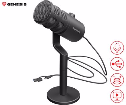 Fotografija izdelka GENESIS RADIUM 350D profesionalni mikrofon, namizni / studijski, 192kHz, POP filter, gumbi za upravljanje, gumb MUTE, USB Type-C, PC / Mac OS, črn